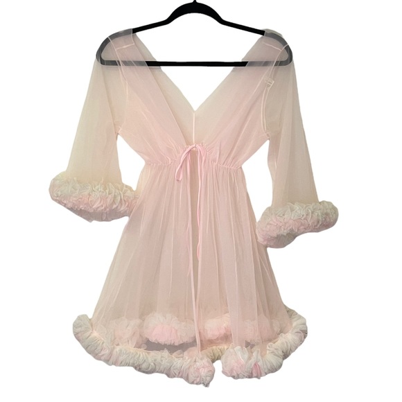 Vintage Other - Vintage Light Pink Ruffle Sheer Robe